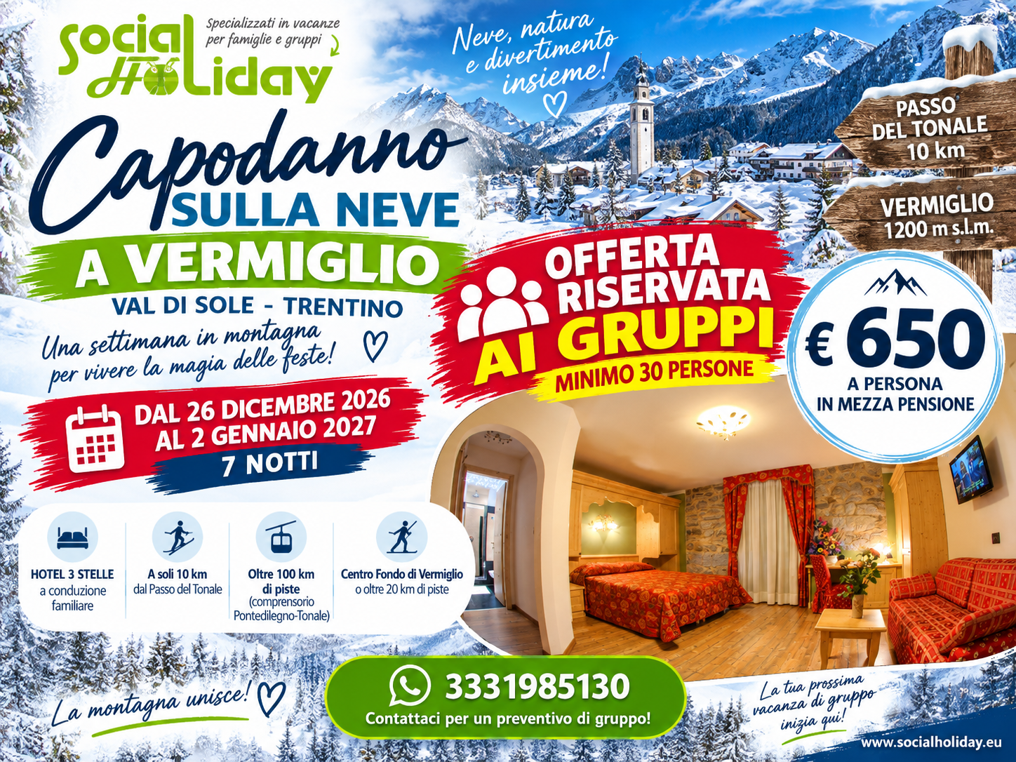 Capodanno sulla neve a Vermiglio Val di Sole – offerta GRUPPI